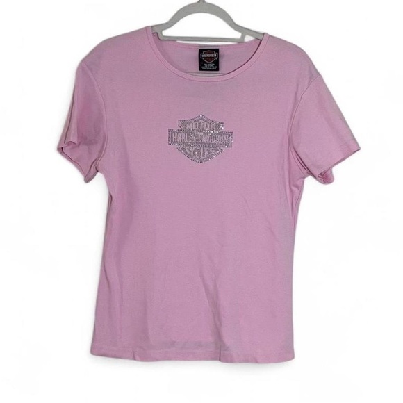 Harley-Davidson Tops - Harley-Davidson Pink Bling Logo Shirt XL | Cotton Biker Tee